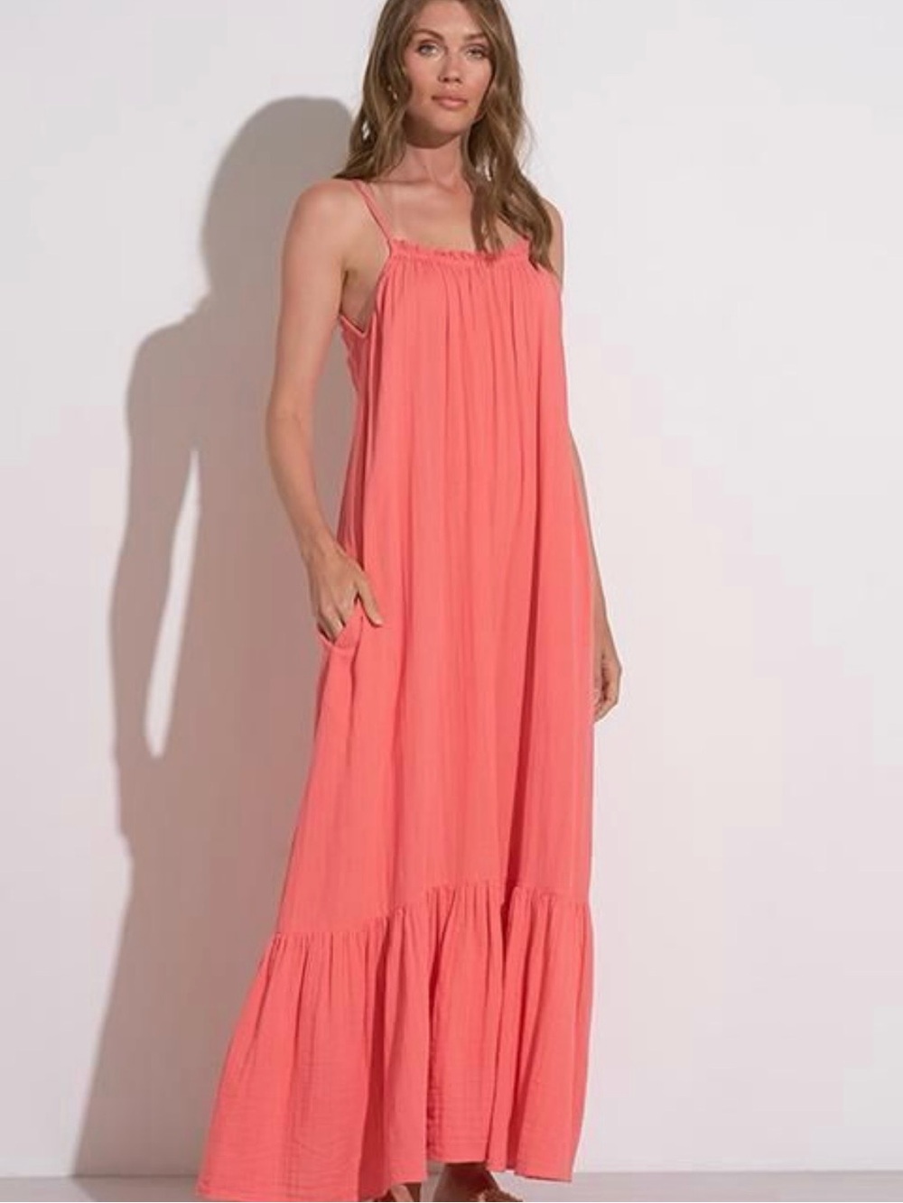 NWT Elan Coral Spaghetti-Strap 100% Cotton Maxi Dress Size Large